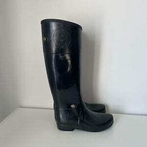Hunter Sandhurst Carlyle Rain Boots Tall Black Rubber Size US 5-6 EU 35-36
